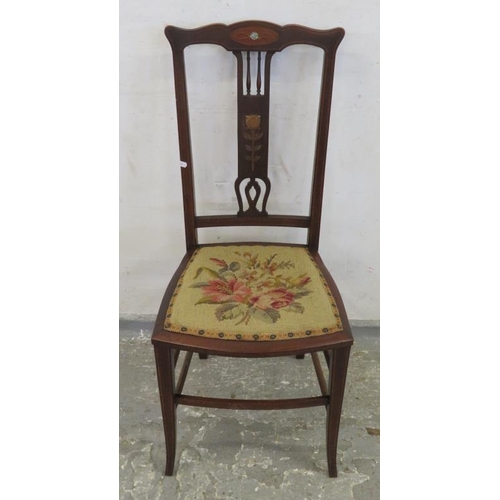 74 - Art Nouveau Inlaid Late Victorian/Edwardian Bedroom Chair on square section kicked out supports, box... 