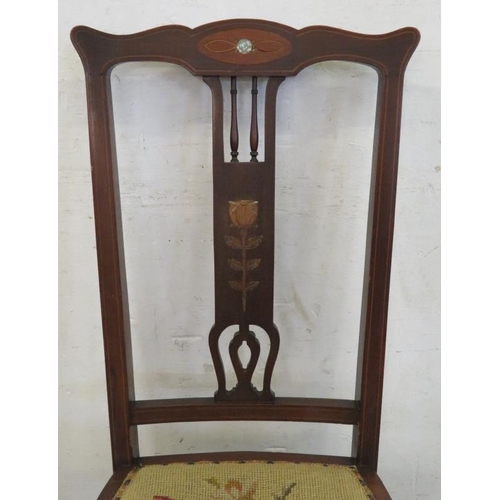 74 - Art Nouveau Inlaid Late Victorian/Edwardian Bedroom Chair on square section kicked out supports, box... 