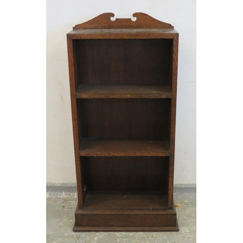 76 - Set of Open Bookshelves, 2 internal shelves supported on plinth base, broken arch pediment over appr... 