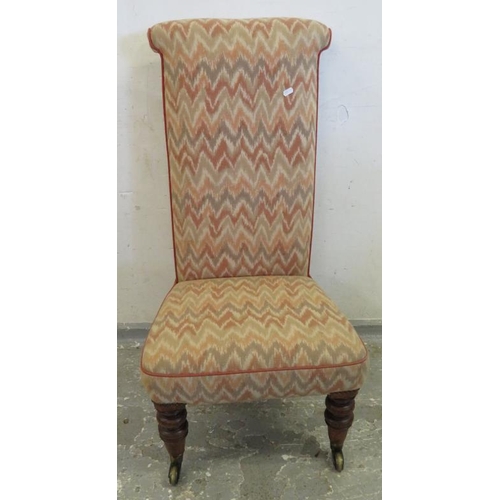 87 - C19th Prie-Dieu Chair on turned front supports with brass castors, cloth cover, seat approx. 37cm H,... 