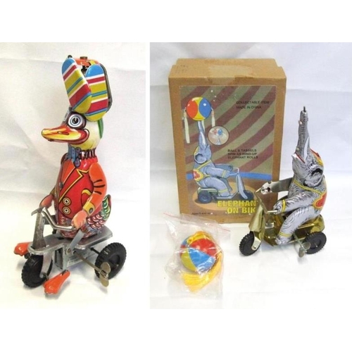1383 - Schylling Tin Plate Collectable Elephant on Bike & Wind-Up Bird on Bicycle (2)