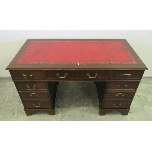 101 - Reproduction Mahogany Pedestal Desk approx. 140cm W x 70cm D x 80cm H