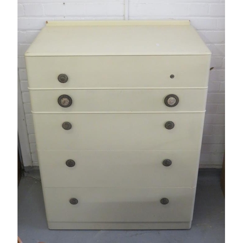 102 - Cream Painted Chest of Drawers, 5 drawers approx. 86cm W x 48cm D x 110cm H A1