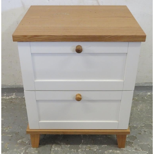 104 - White Painted Bedside Cabinet with 2 drawers natural wood top and feet approx. 46cm W x 39cm D x 57c... 