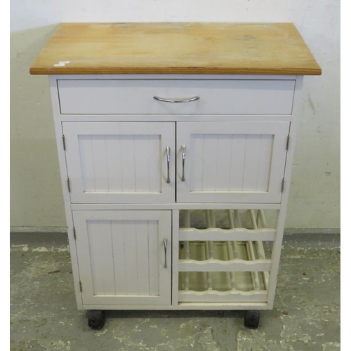 113 - Kitchen Work Station with wine rack, drawers and cupboards on wheels approx. 67cm W x 37cm D x 83cm ... 