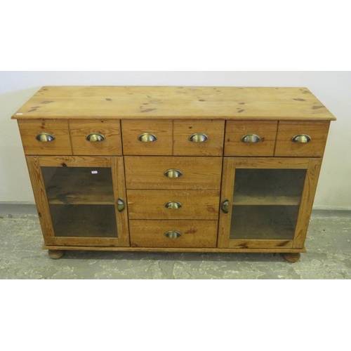 114 - Sideboard with  nest of drawers 2 glazed doors on turned supports approx. 131cm W x 80cm H x 40cm D ... 