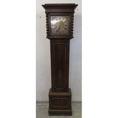 121 - Oak 2 Train Grandmother Clock, silvered chapter ring with roman numerals (untested) approx. 48cm W x... 