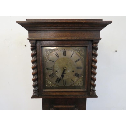121 - Oak 2 Train Grandmother Clock, silvered chapter ring with roman numerals (untested) approx. 48cm W x... 