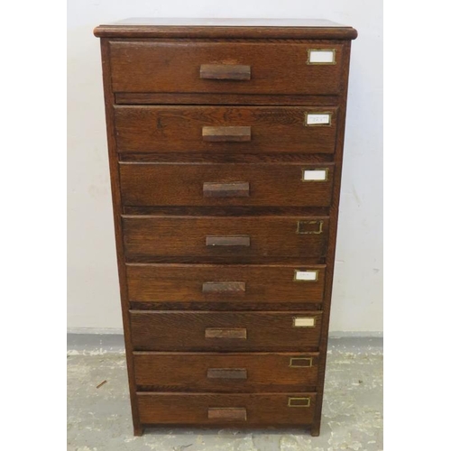 122 - Tall Oak cabinet of 8 Drawers approx. 56cm W x 38cm D x 110cm H A5