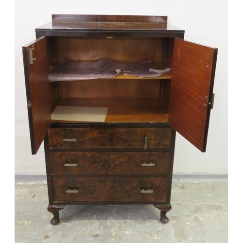 129 - Walnut Low Boy two doors over 3 drawers approx. 76cm W x 48cm D x 125cm H A8