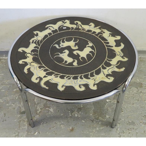 98 - Circular Coffee Table on tubular chrome supports approx. 79cm dia. x 41cm H A2/3B