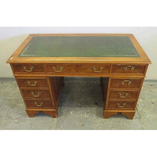 99 - Reproduction Yew Pedestal Desk approx. 122cm W x 62cm D x 78cm H A8