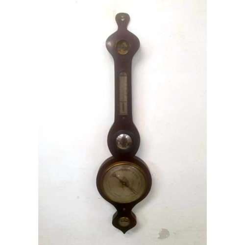 29 - C19th Rosewood Barometer with spirit level, silvered dial, convex mirror, spirit thermometer, hygrom... 