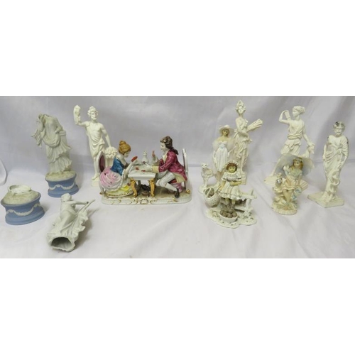 1843 - Classic Figurines, Wedgwood Jasperware figurines A/f, figural group card players (1 Box)