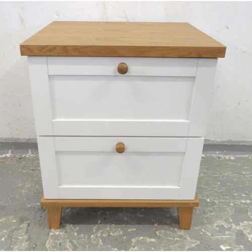 104 - White Painted Bedside Cabinet with 2 drawers natural wood top and feet approx. 46cm W x 39cm D x 57c... 