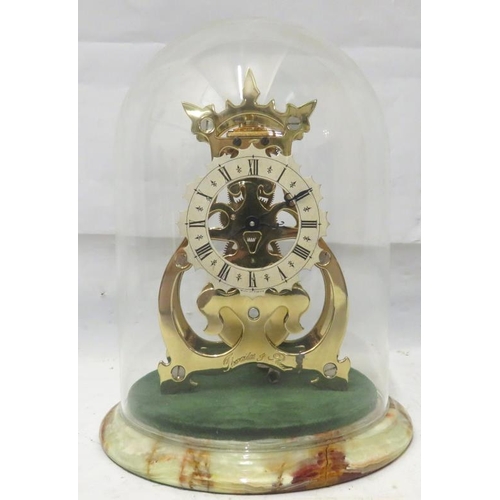Thwaites & Reed Skeleton Clock with glass dome on onyx base approx. 19cm H
