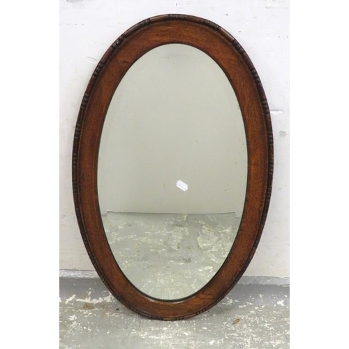 7 - Oval Oak Bevel Glass Wall Mirror with bead & dart border approx. 65cm x 42cm A8/9B