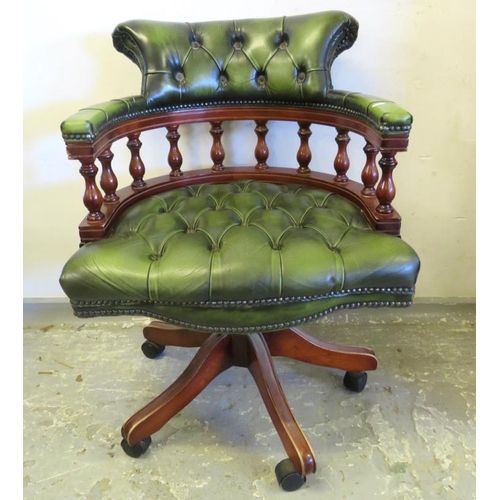 167 - Captain Style Green Studded Leather Office/Desk Chair approx. 52cm H of seat (89cm) x 63cm W x 58cm ... 