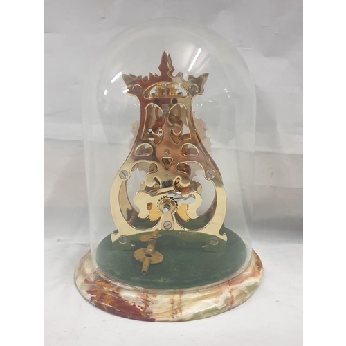 Thwaites & Reed Skeleton Clock with glass dome on onyx base approx. 19cm H