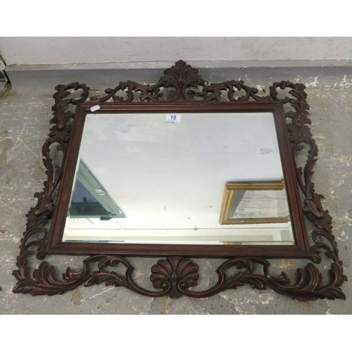 10 - C19th Rectangular Bevel Glass Wall Mirror with leaf carved frame approx. 71cm x 64cm