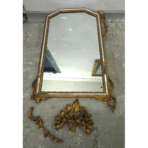 4 - Rectangular Canted Corner Wall Mirror, gilt framed with small slip, carved detail, requires some res... 