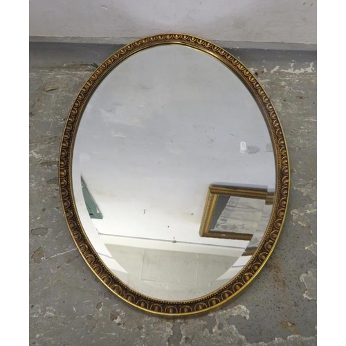 6 - Large Oval Gilt Framed Bevel Glass Wall Mirror approx. 71cm x 50cm