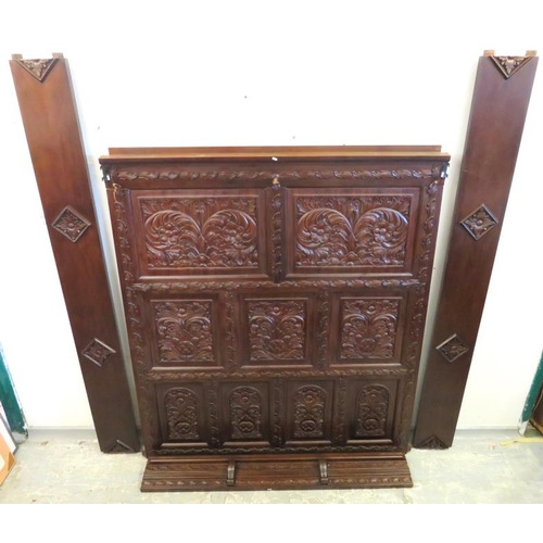 26 - 4 Poster Bed with fine carvings: Headboard, Tailboard, Side supports and posts with mattress slats a... 