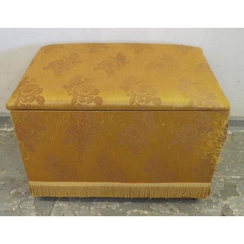 18 - Gold Cloth Covered Ottoman, hinged top approx. 60cm x 40cm x 43cm A2/3F