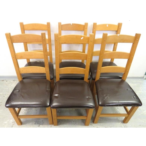 55 - 6 Ladder Back Blonde Wood Dining Chairs with leatherette over stuffed seats A4