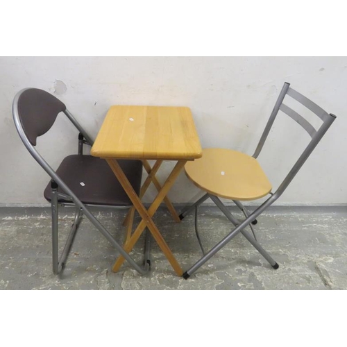 56 - Small Blonde Wood Folding Table & 2 Folding Chairs (3) A1B