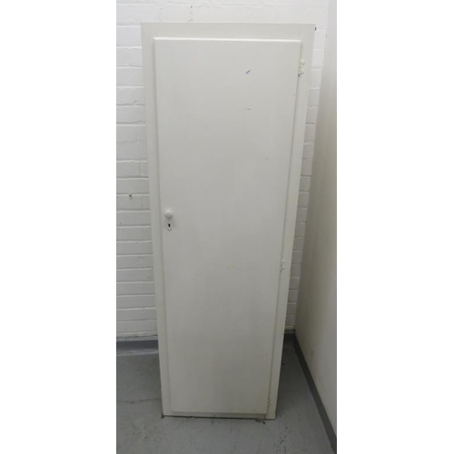 80 - Overpainted White Floor Standing Locker/Cupboard, right hand hinged, plywood construction approx. 39... 