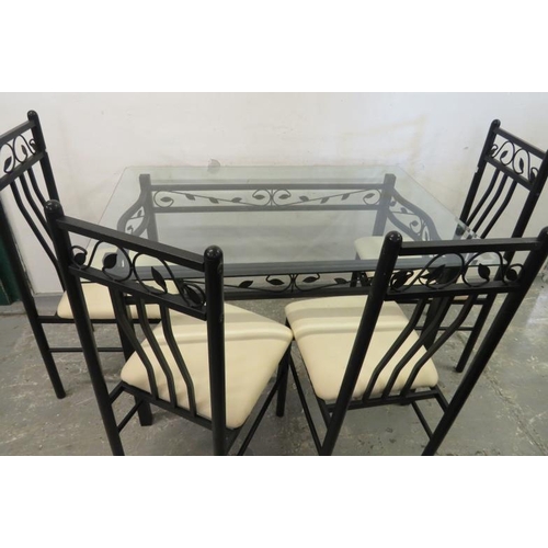 14 - Glass Topped Rectangular Dining Table with black frame & Set of 4 Matching Chairs (6) A2/3