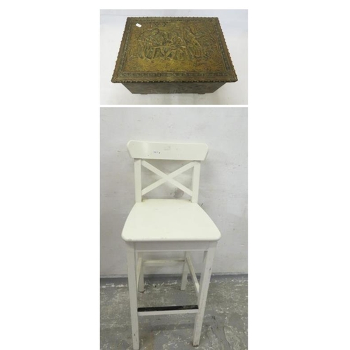 47 - White Painted Bar Chair & Brass Clad Box approx. 40cm x 30cm x 23cm with drinking scene to lift up l... 