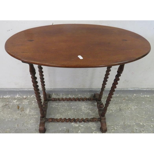 113 - Oval Mahogany Side Table with barley twist supports & stretchers A2