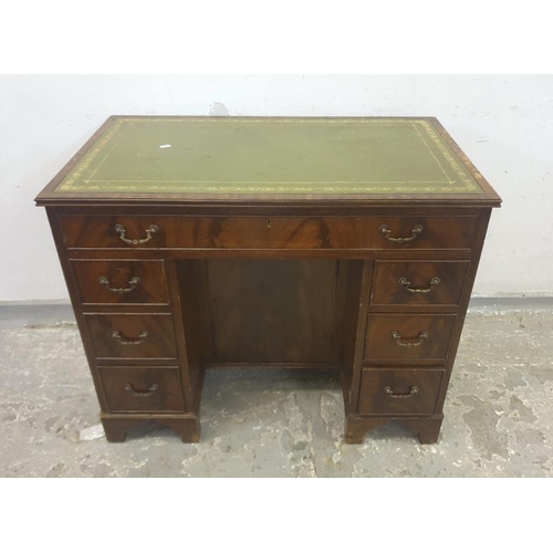 36 - Walnut Pedestal Desk, Cupboard to Rear and Green Leather Top, approx. 91cm W x 53cm D x 75cm H  A6/7... 