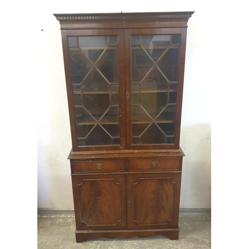 35 - Mahogany Reproduction Bookcase with glazed cabinet over pair of drawers & 2 cupboards approx. 183cm ... 