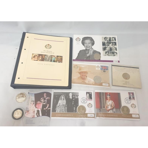 1353 - First Day Covers/Issues with £5 Coins/Crowns & Dollar Pieces, Queen Elizabeth II 80th Birthday, pres... 