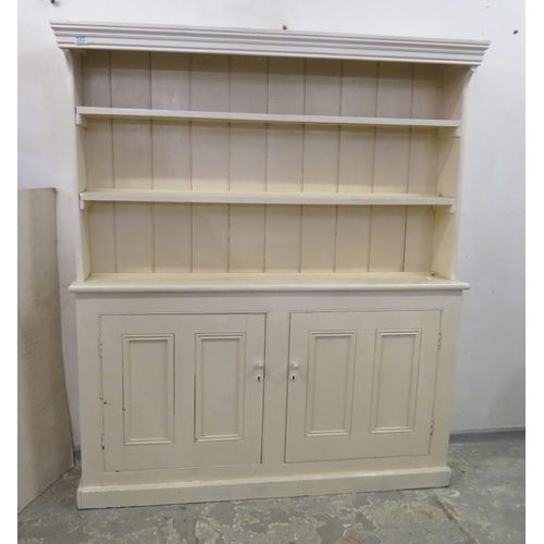 White Painted 2 Door Twin Panelled Shallow Dresser on plinth base, plate rack over under cornice BWR