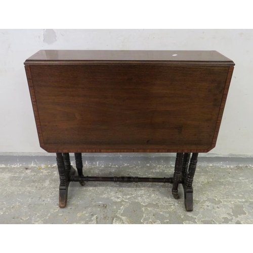 20 - Late C19th Mahogany Sutherland Table with satinwood banding, canted corners on turned supports with ... 