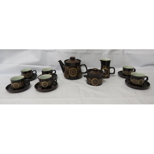 Denby Arabesque Tea Set incl. teapot, milk, covered sugar, 6 cups, 6