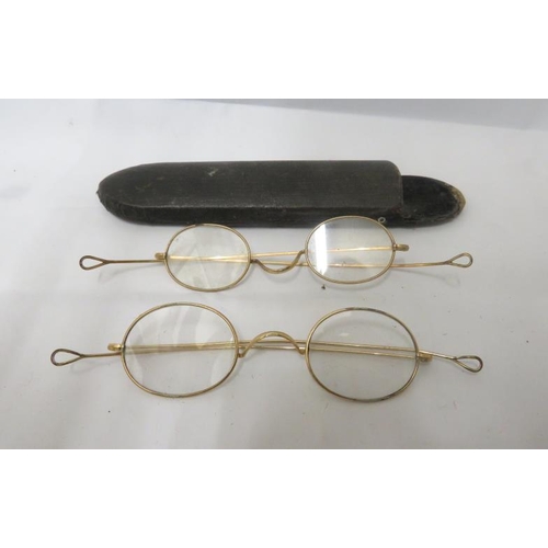 758 - Pair Gilded Spectacles in part case x 2