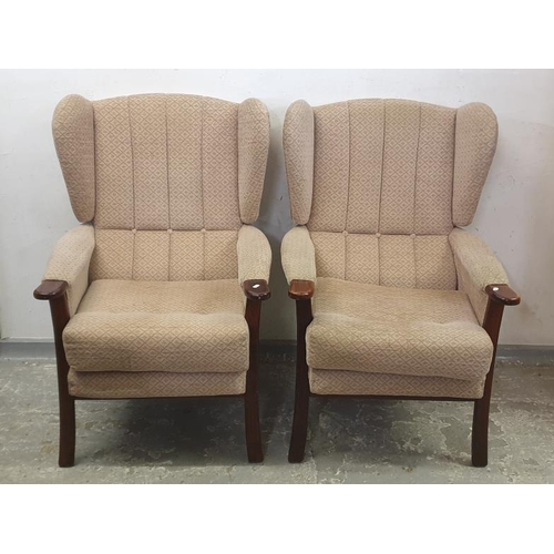 44 - Pair Barrowford Style High Back Wing Fireside Chairs with oatmeal upholstery (2) FWR