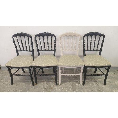 63 - Napolean Style Banqueting Chairs, 3 Japanned & 1 white painted with drop on seats, spindle back (4) ... 