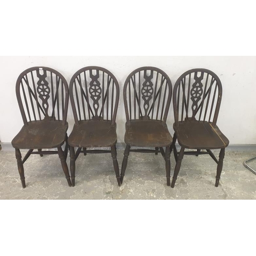 5 - Set of 4 Dark Stained Wheel Back Modern Beech Side Chairs (1 with split seat) (4)    A11