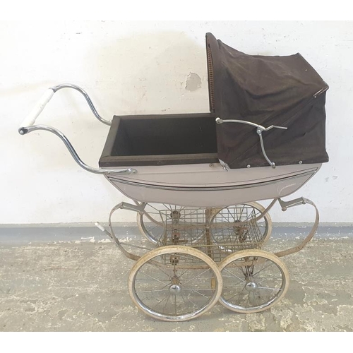 45 - Vintage Circa 1970's Silver Cross Coach Built Pram with shopping basket under, cream/brown finish   ... 