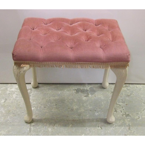 15 - Pink Upholstered Dressing Table Stool with white painted legs  A1