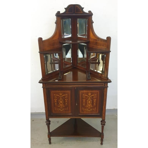 3 - Late C19th Early C20th Edwardian Rosewood Standing Corner Cabinet, turned supports with under tier, ... 