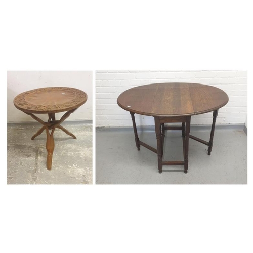 48 - Oak Gateleg Table with turned supports & Hardwood Circular Asian Table with scoop carved plateau, fo... 