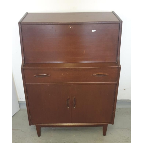 127 - Retro Bureau Cabinet, fall over 1 long drawer, pair cupboard doors under, fitted interior with pigeo... 