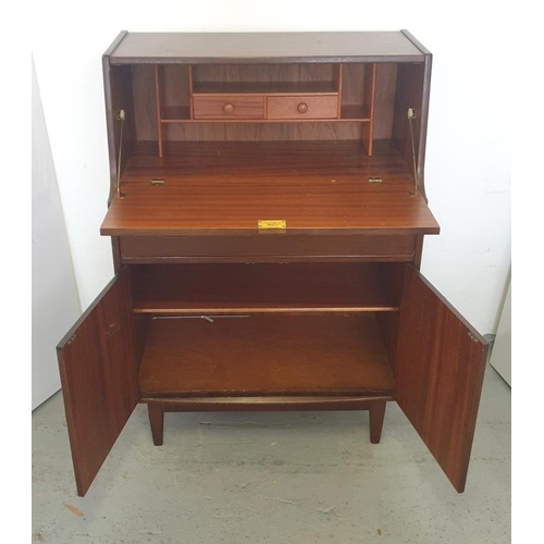 127 - Retro Bureau Cabinet, fall over 1 long drawer, pair cupboard doors under, fitted interior with pigeo... 